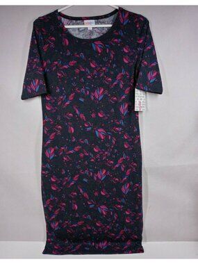 NWT LuLaRoe Julia Pencil Dress Black With Colorful Feathers Design Size Small